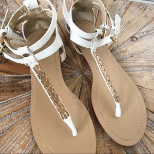Used Shoe Dazzle White Faux Snake Thong Flats